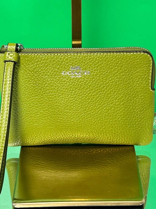 Coach Handbags - COACH Pebbled Leather Wristlet in Lime Green